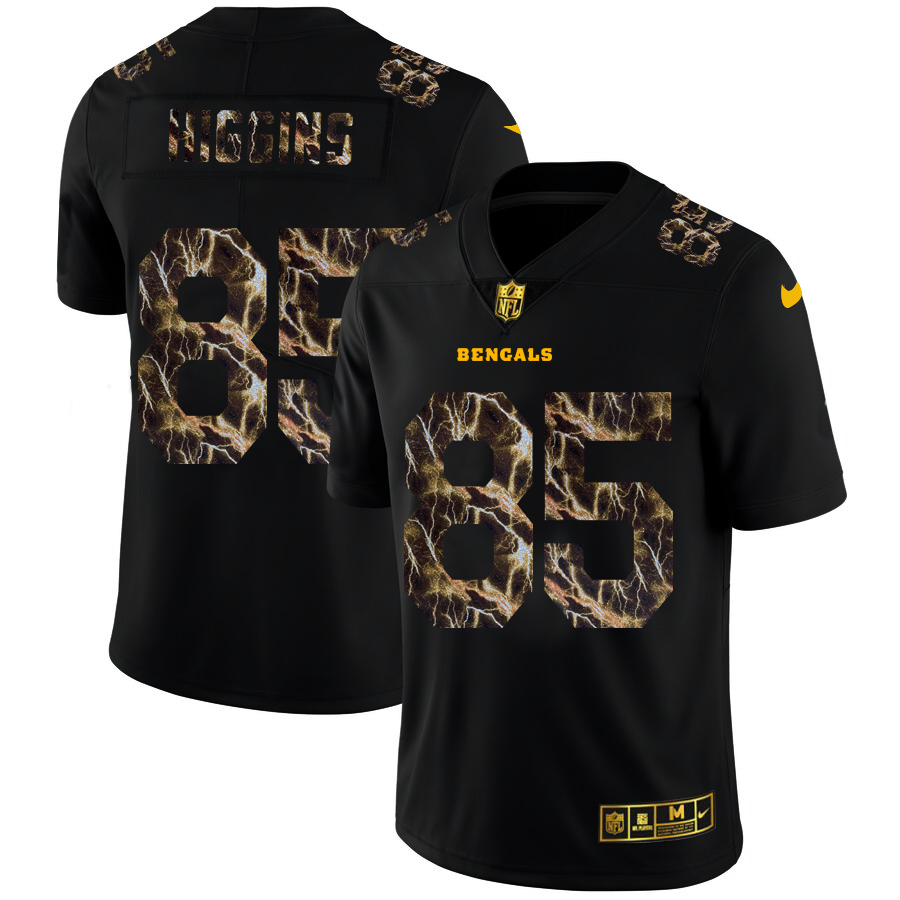2020 Cincinnati Bengals #85 Tee Higgins Men Black Nike Flocked Lightning Vapor Limited NFL Jersey